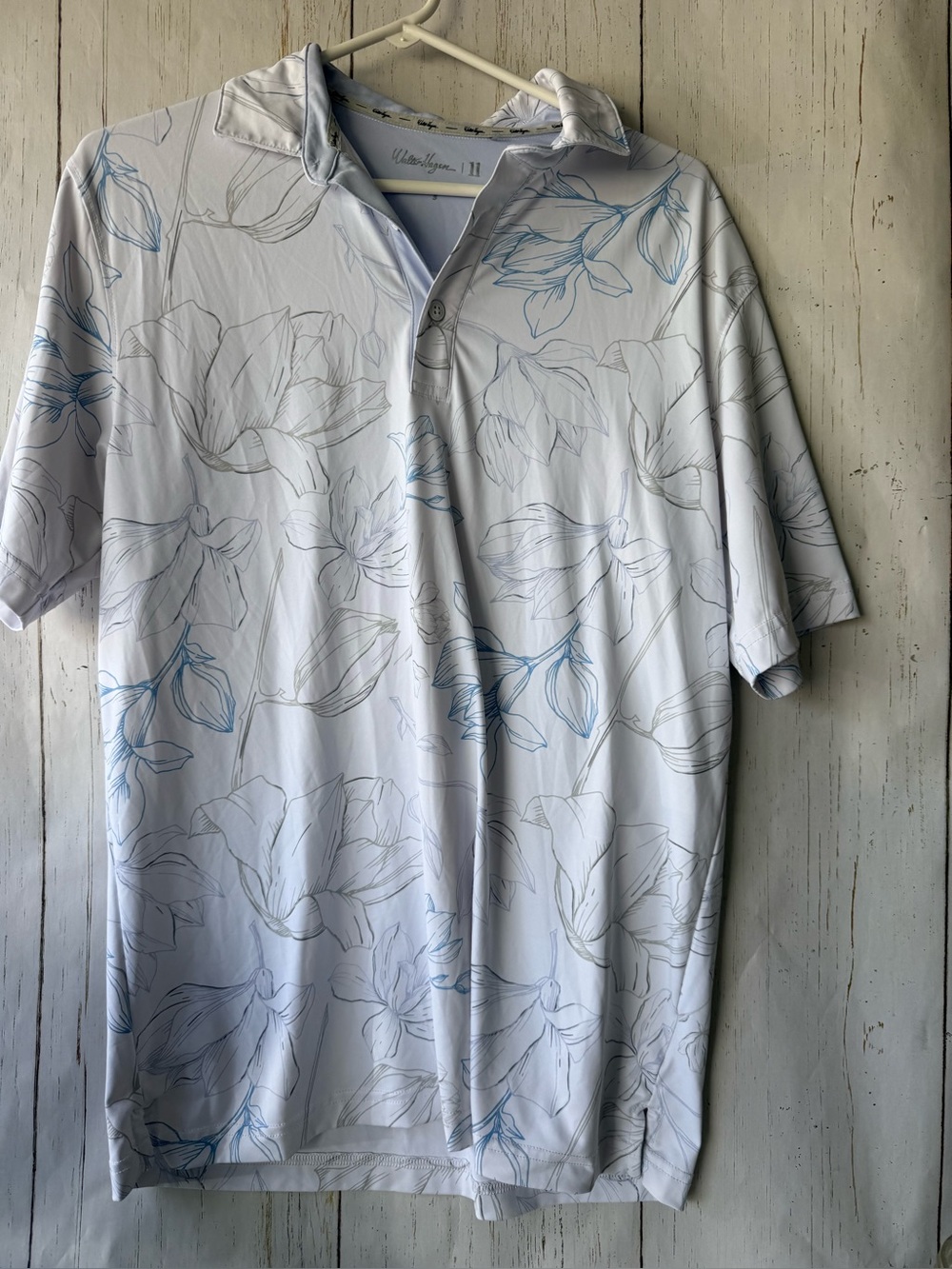Walter Hagen White Polo with Light Blue Floral Sketch